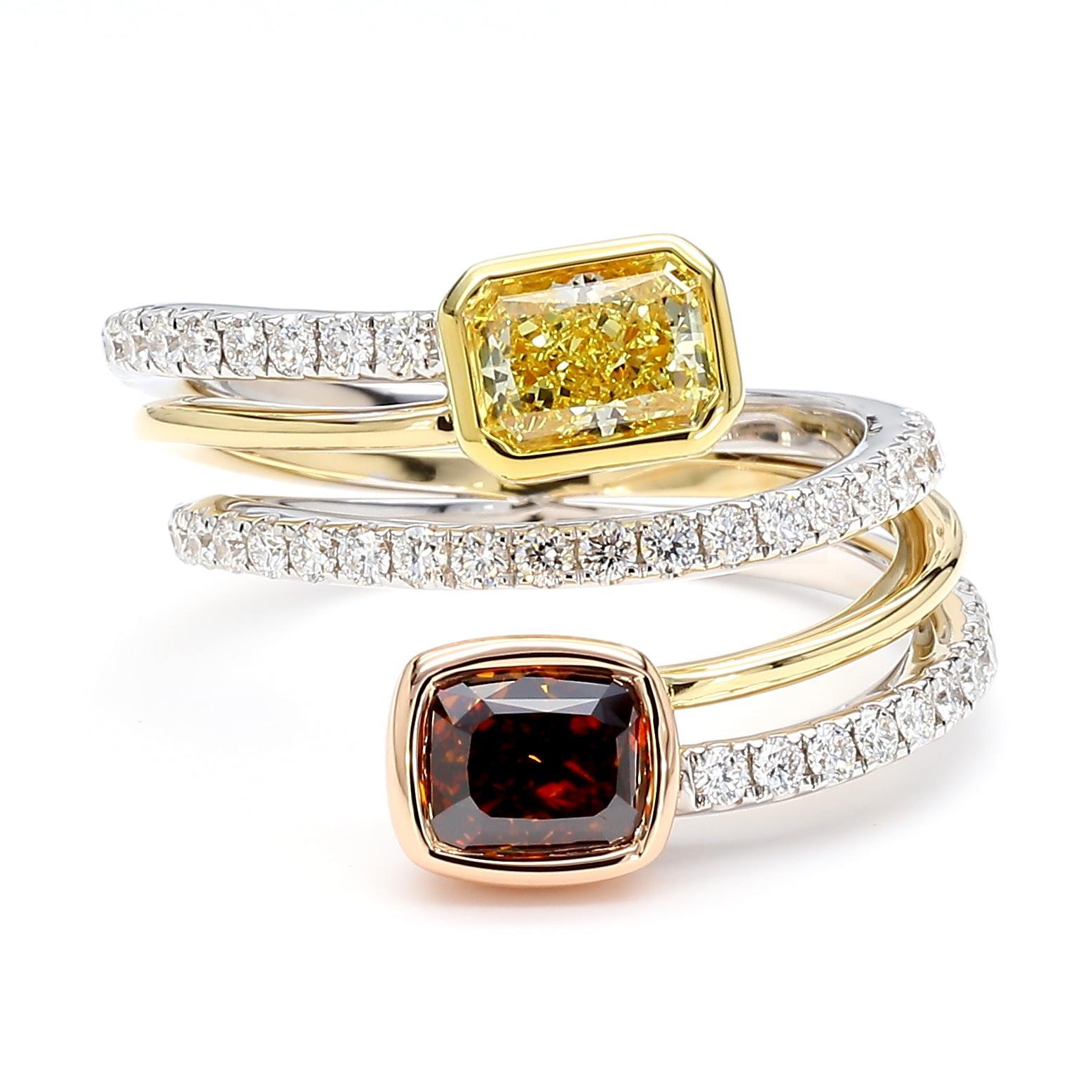 Bague en or certifiée GIA avec diamant radiant jaune intense de 2,37 carats (Tw) en vente 1