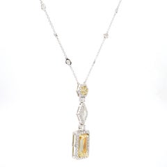 GIA Certified Flawless Yellow Baguette Diamond 5.36 Carat TW Gold Drop Necklace