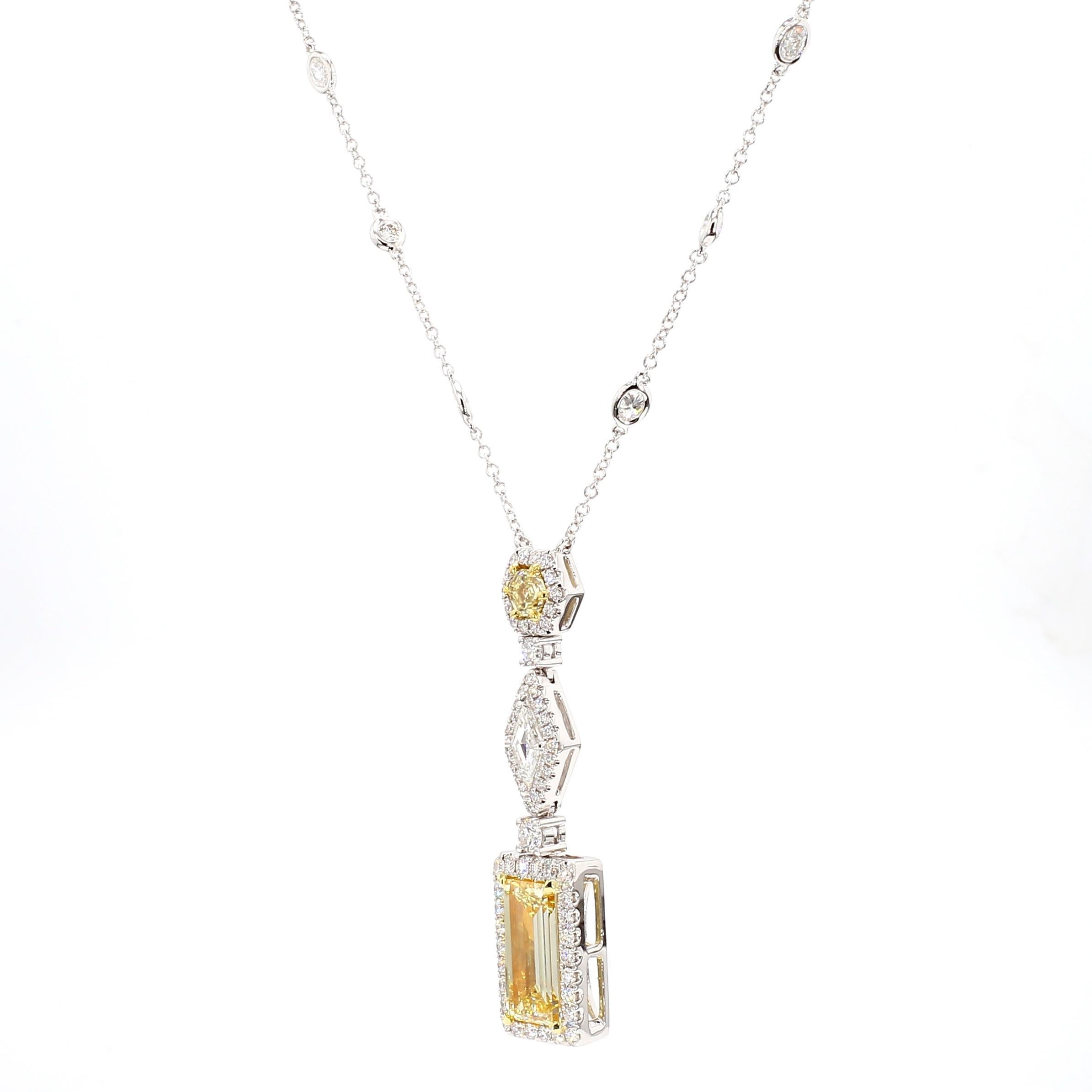 GIA-zertifizierte lupenreine gelbe Baguette-Diamant 5,36 Karat TW Gold Drop Halskette (Baguetteschliff) im Angebot