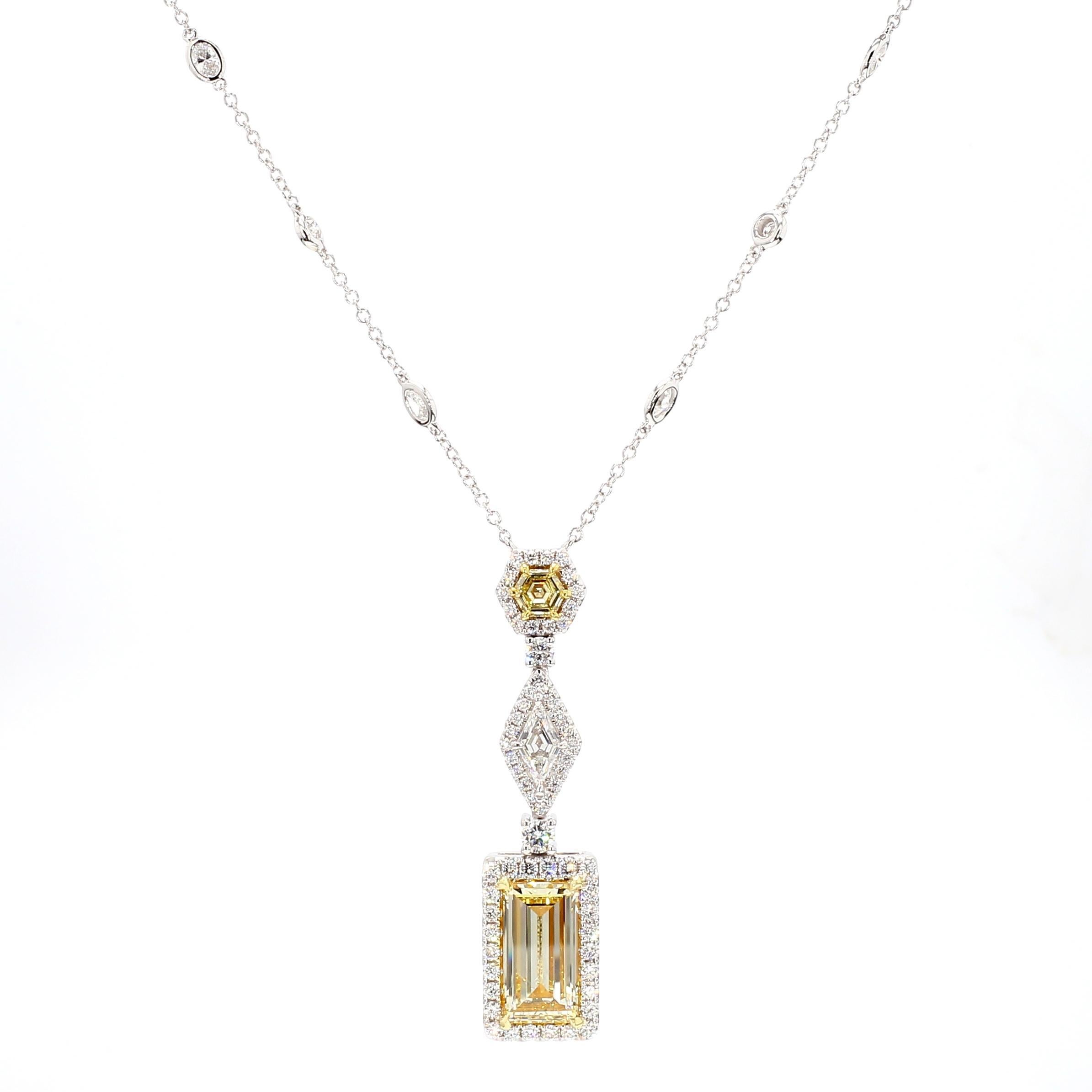 GIA-zertifizierte lupenreine gelbe Baguette-Diamant 5,36 Karat TW Gold Drop Halskette im Angebot 2