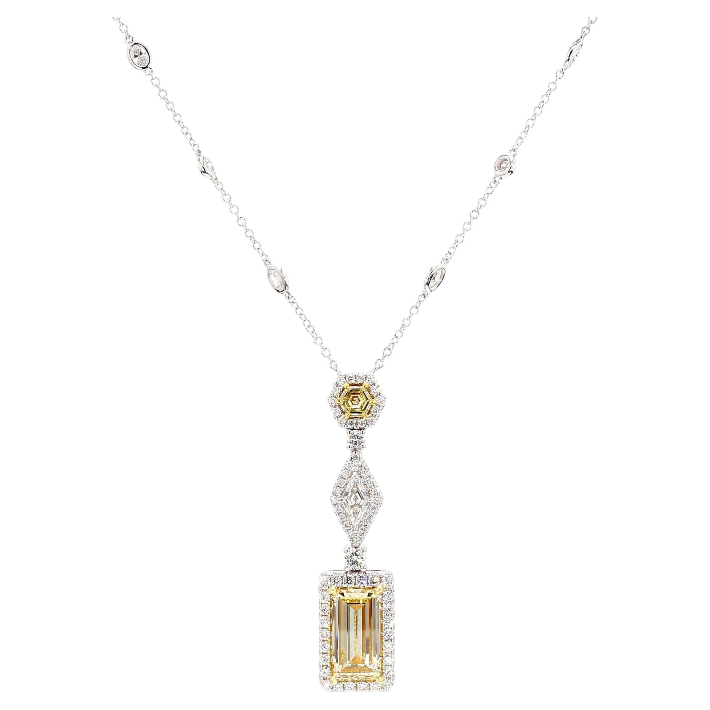 GIA-zertifizierte lupenreine gelbe Baguette-Diamant 5,36 Karat TW Gold Drop Halskette im Angebot