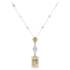 GIA Certified Flawless Yellow Baguette Diamond 5.36 Carat TW Gold Drop Necklace