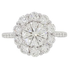 GIA Certified Flower Round Brilliant Cut Diamond Solitaire Ring