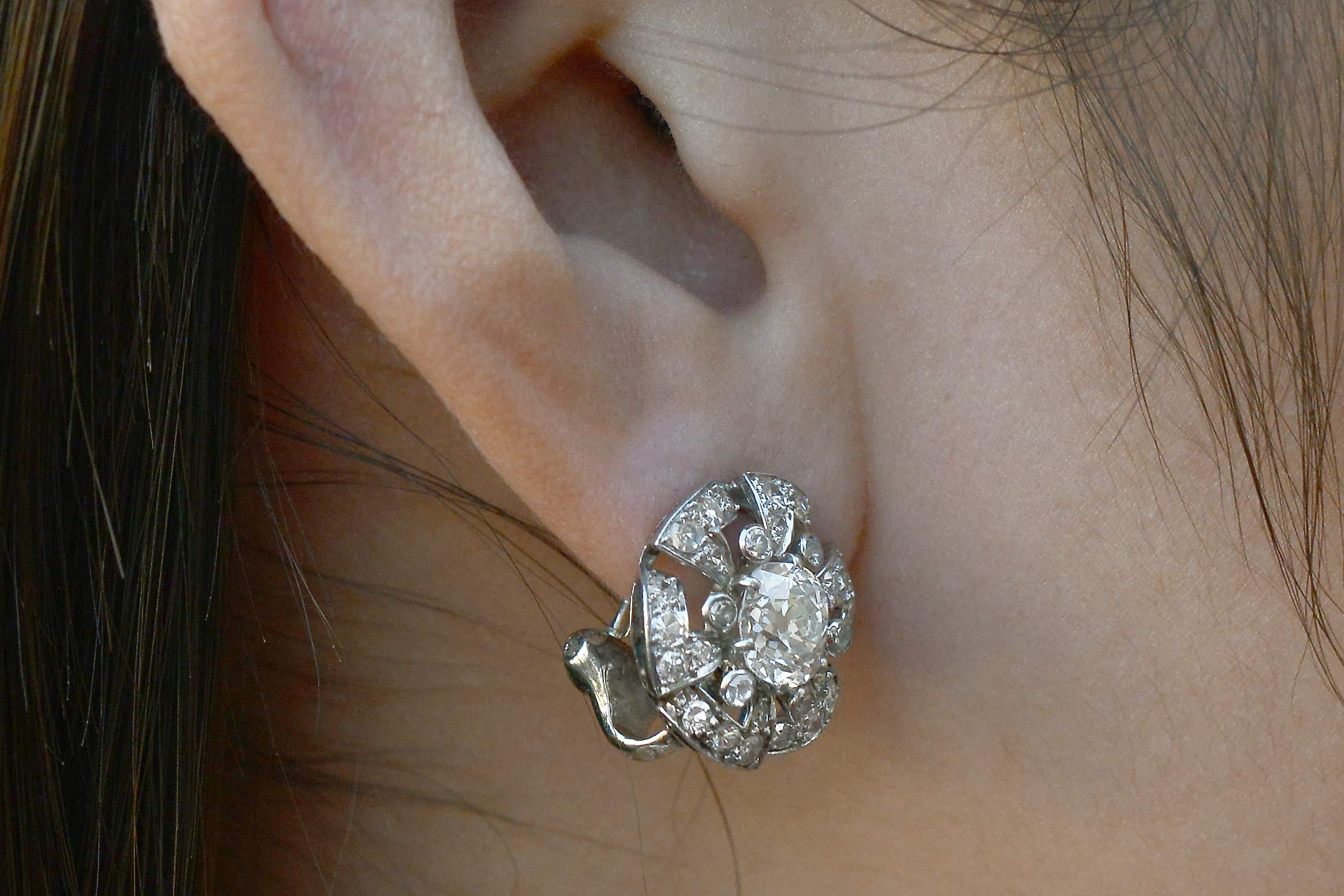 Old Mine Cut GIA Certified French Art Deco 3.5 Carat Diamond Earrings