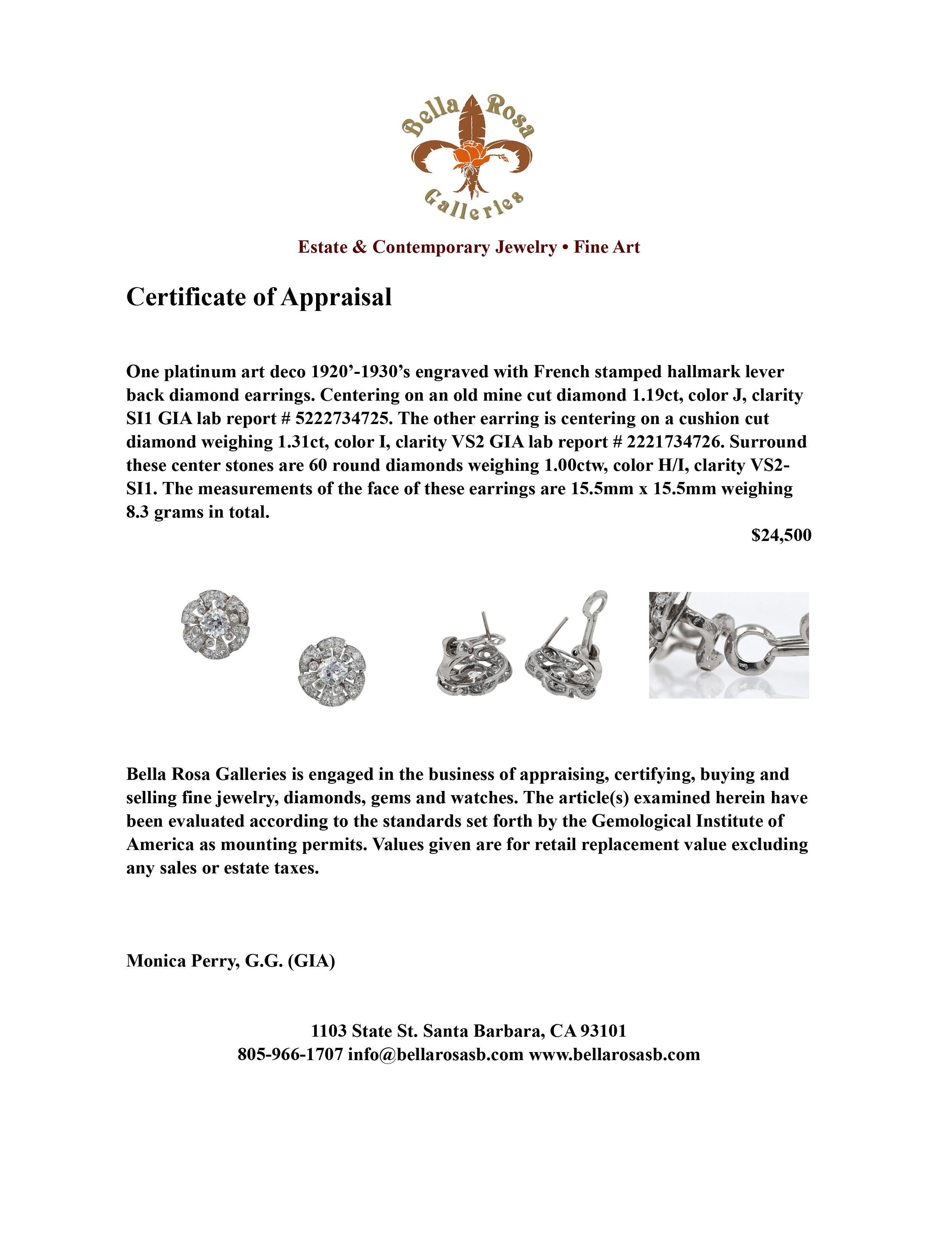 GIA Certified French Art Deco 3.5 Carat Diamond Earrings 4