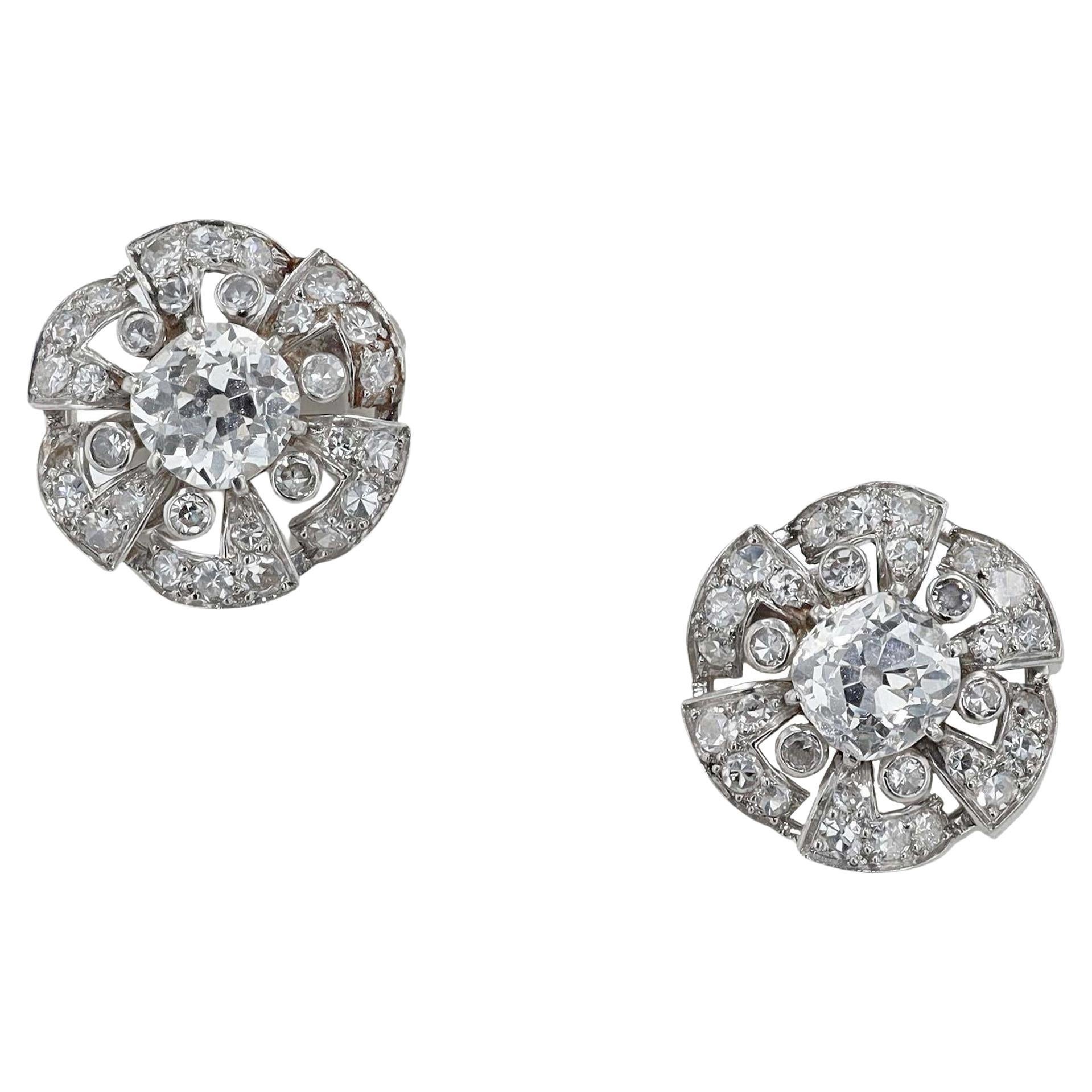 GIA Certified French Art Deco 3.5 Carat Diamond Earrings
