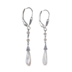 GIA Certified Freshwater Baroque Pearl Diamond White Gold Dangle Drop Earrings