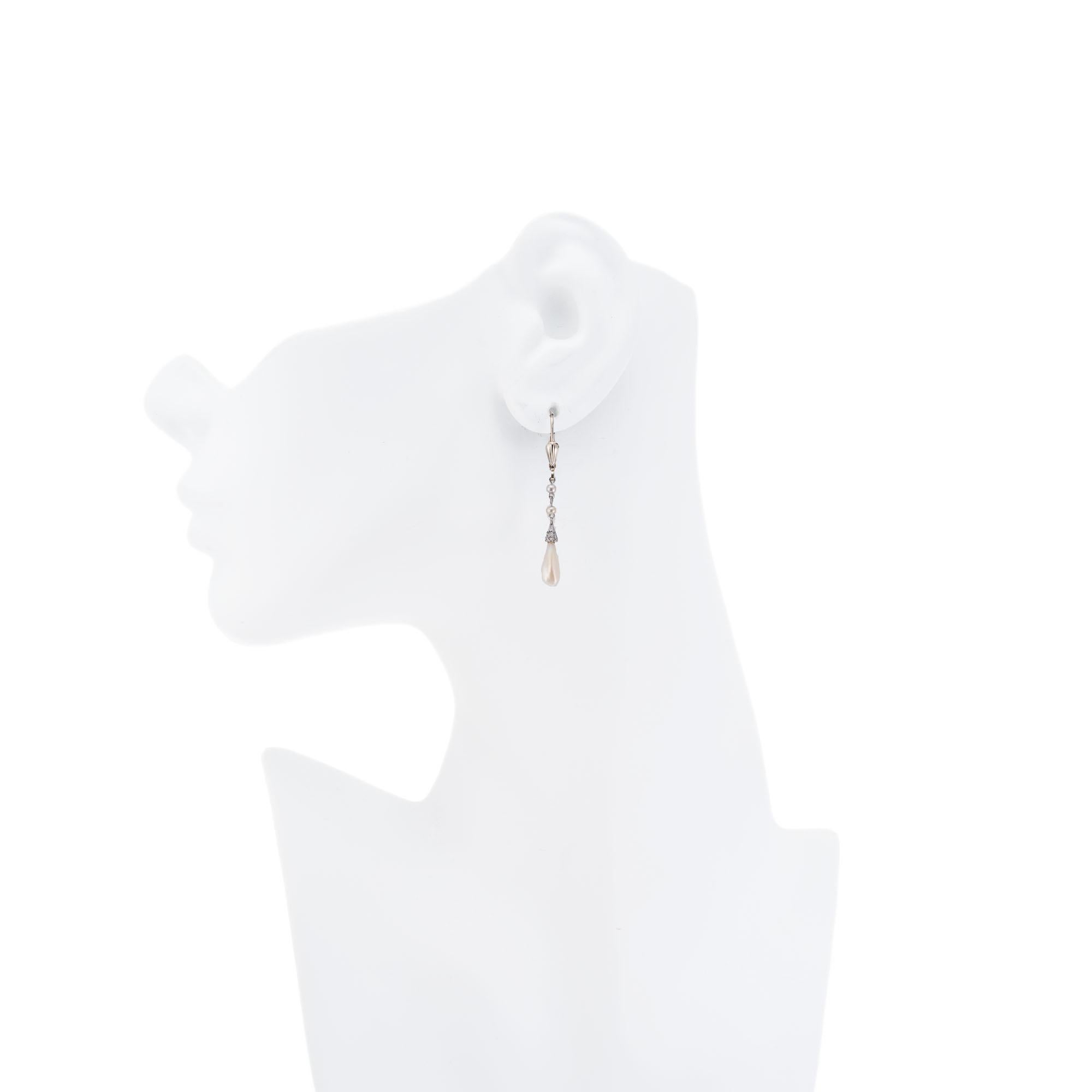 Women's GIA Certified Freshwater Baroque Pearl Diamond White Gold Dangle Drop Earrings For Sale
