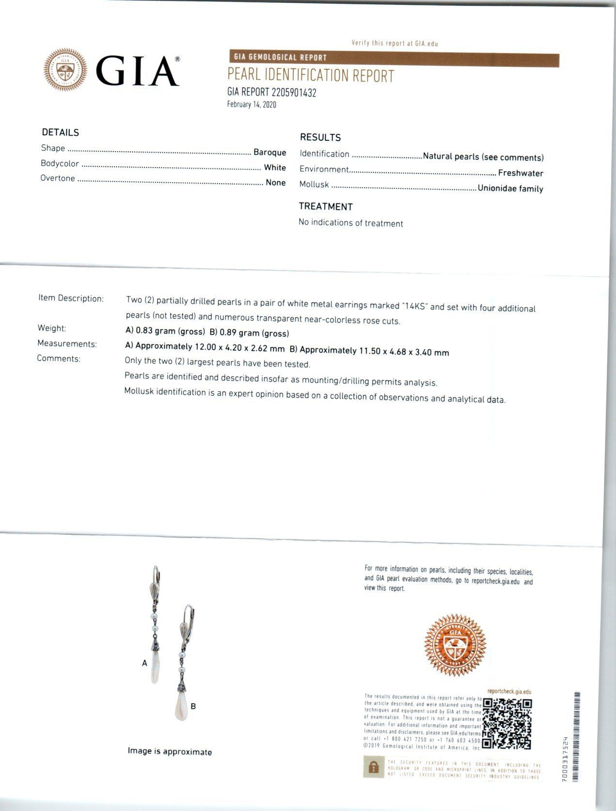 GIA-zertifizierte Süßwasser-Barockperlen-Diamant-Ohrhänger aus Weißgold im Angebot 1