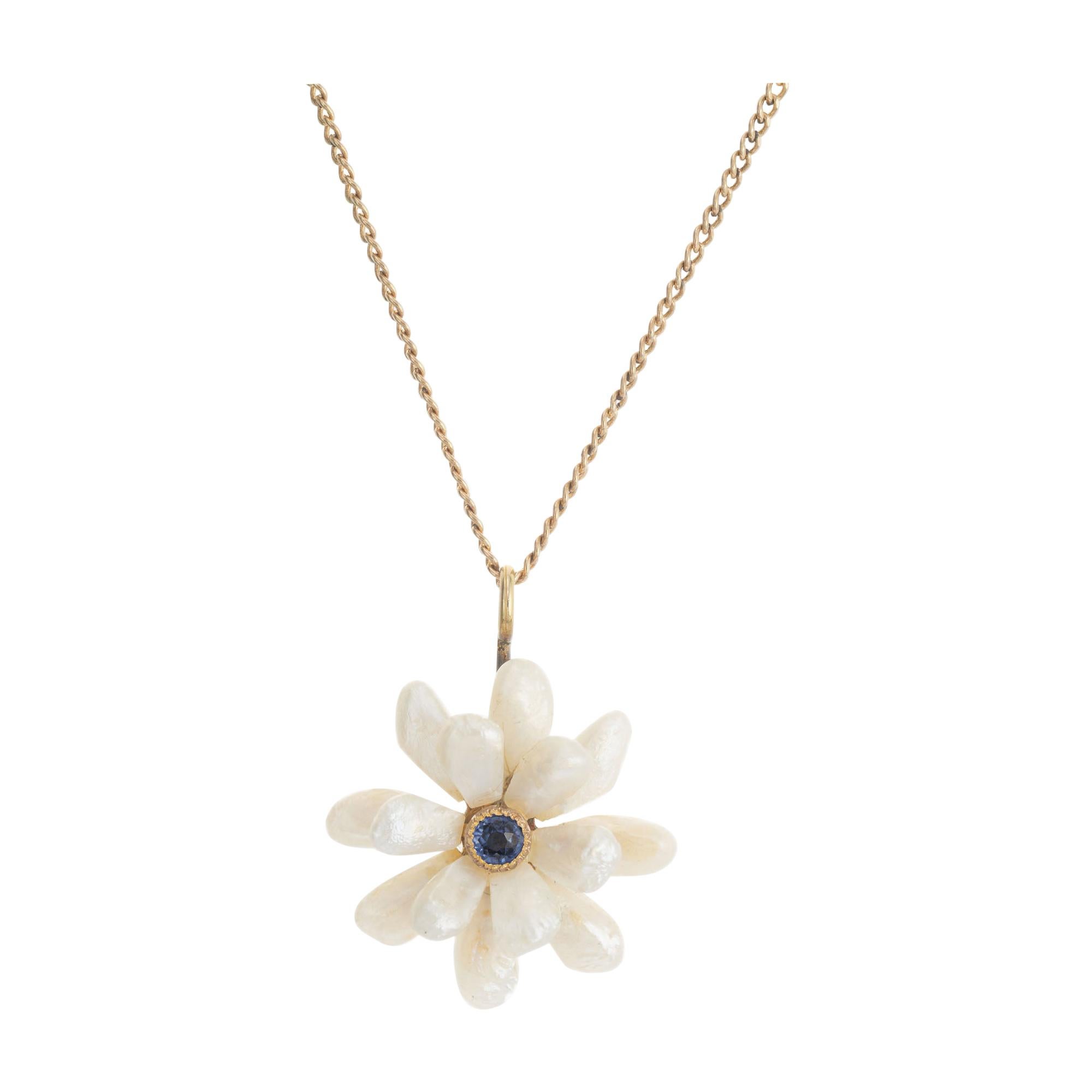 GIA Certified Freshwater Baroque Pearl Sapphire Yellow Gold Pendant Necklace