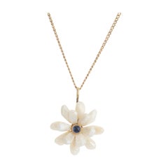 Retro GIA Certified Freshwater Baroque Pearl Sapphire Yellow Gold Pendant Necklace