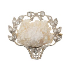 GIA Certified Freshwater Pearl Diamond Yellow Gold Silver Brooch