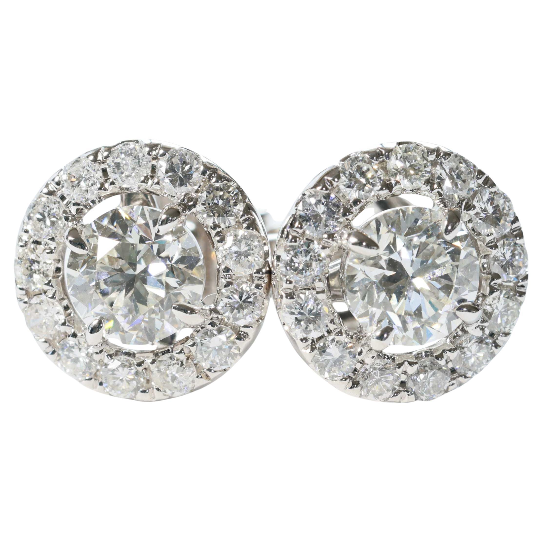 Boucles d'oreilles certifiées GIA Brilliante pleine taille total 1 ct TW / VVS-VS Or blanc 18 k
