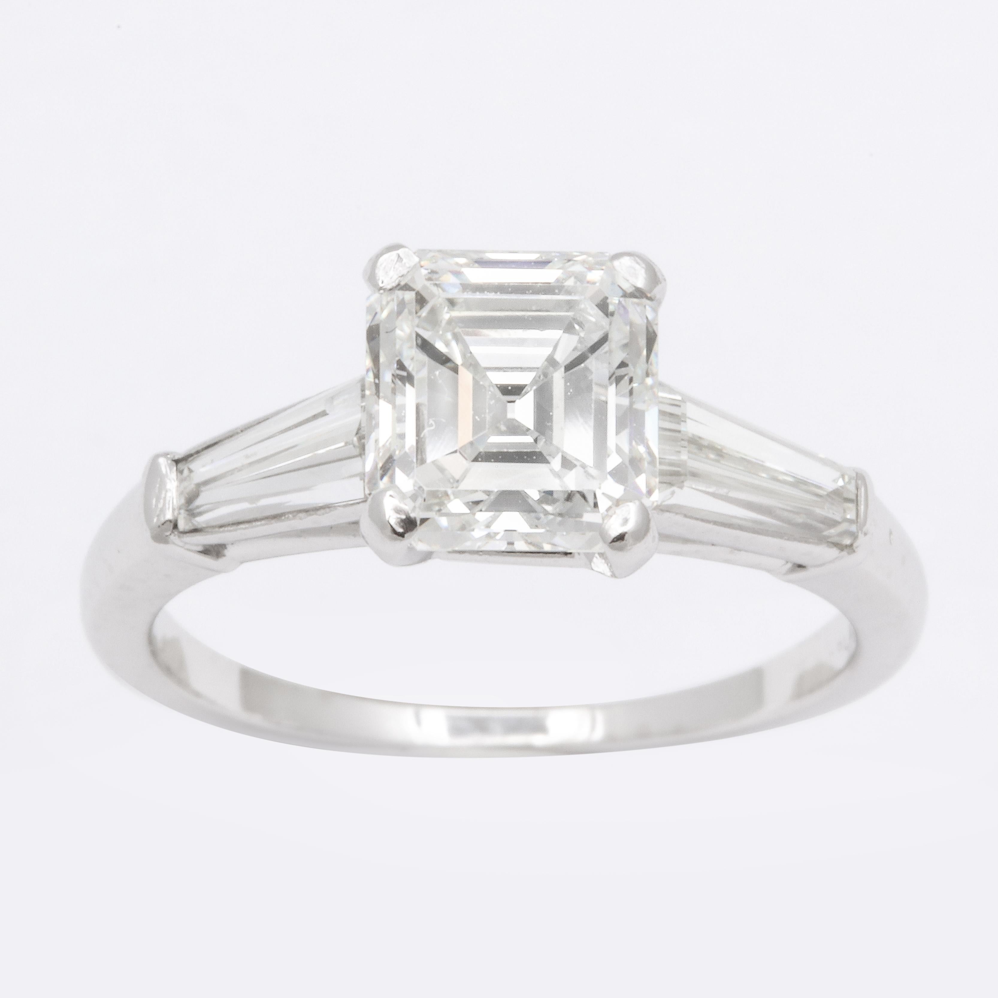 GIA Certified G VVS2 Square Emerald Cut Diamond Platinum Ring In Excellent Condition In Bal Harbour, FL