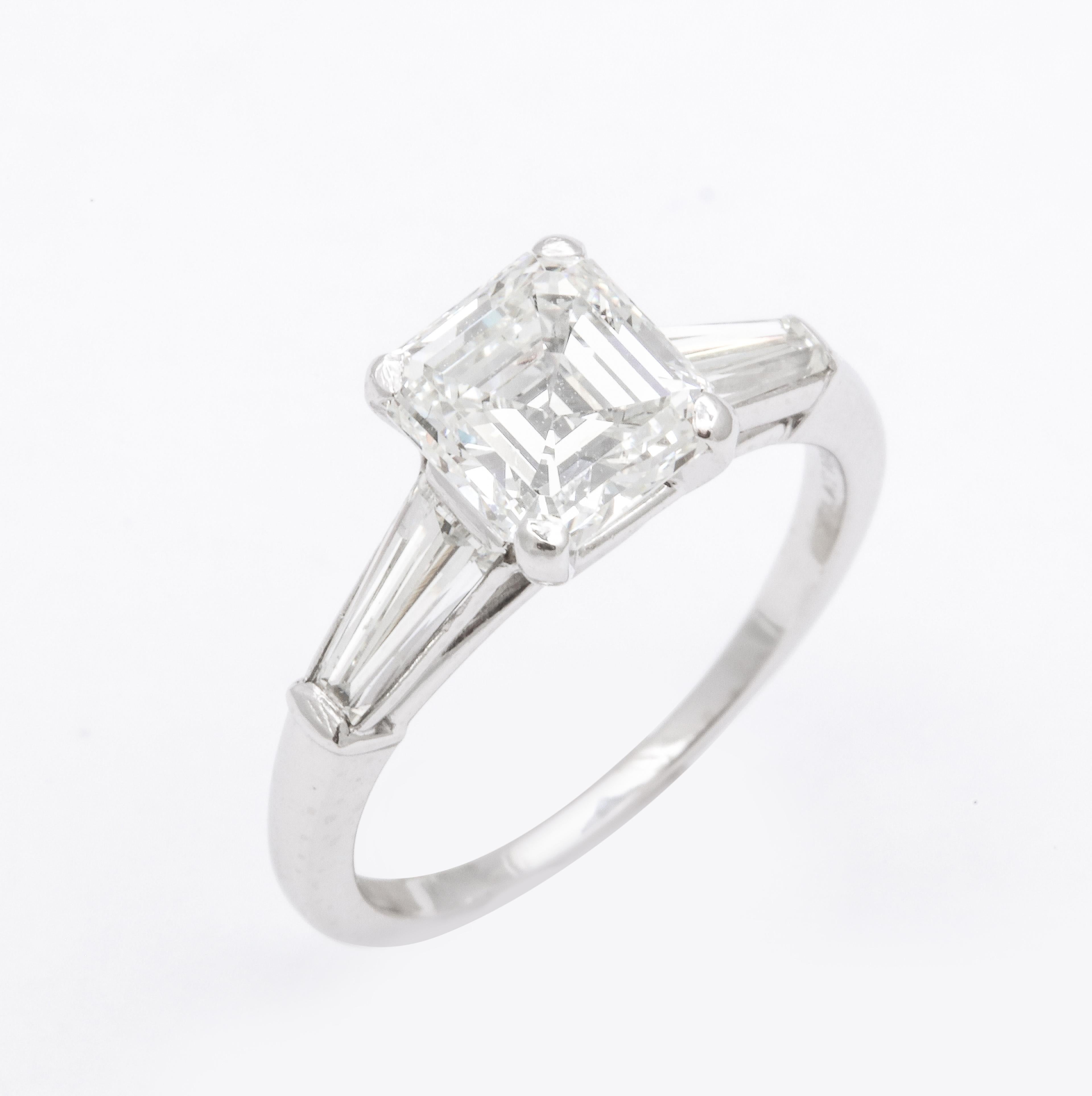 Women's or Men's GIA Certified G VVS2 Square Emerald Cut Diamond Platinum Ring