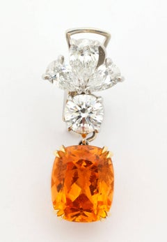 GIA Certified Gem Quality Mandarin Garnet Diamond Platinum Earrings