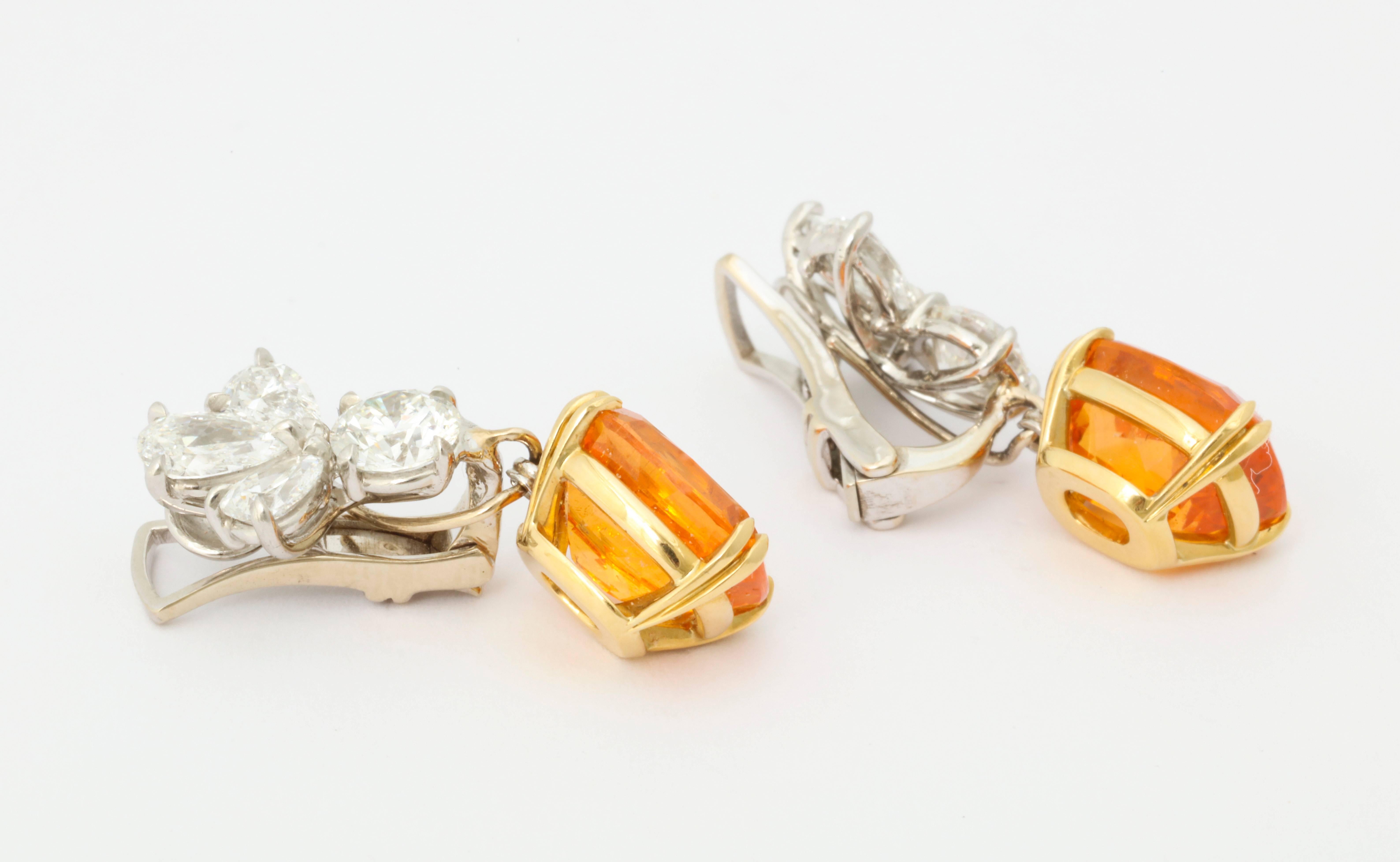 Contemporary GIA Certified Gem Quality Mandarin Garnet Diamond Platinum Earrings For Sale