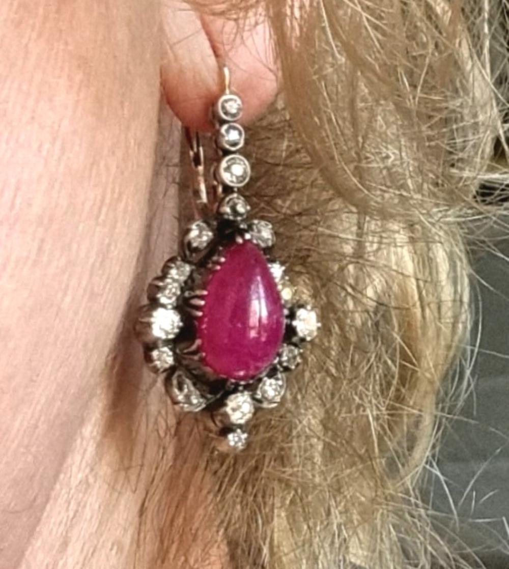 GIA Certified  Georgian Ruby Cabochon and Diamond  Earrings 18th/19th Century For Sale 8