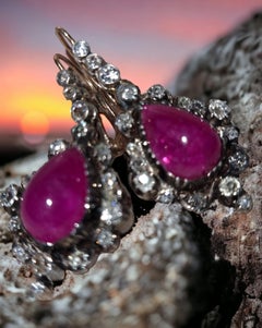 GIA Certified  Georgian Ruby Cabochon and Diamond  Earrings 18th/19th Century