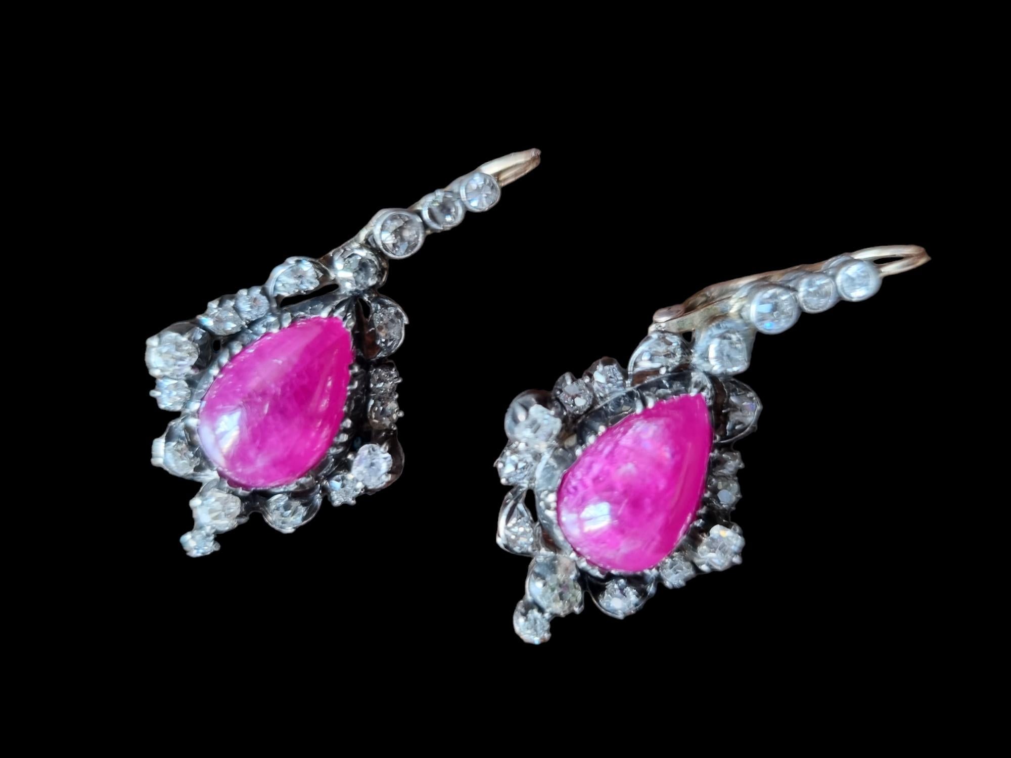 GIA Certified  Georgian Ruby Cabochon and Diamond  Earrings 18th/19th Century For Sale 3