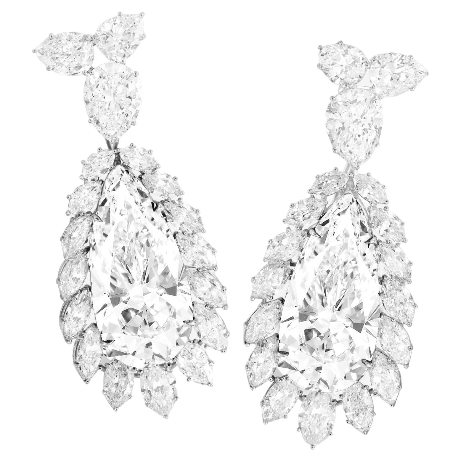 GIA-zertifizierte Golconda-Ohrringe mit weißen Diamanten im Birnenschliff