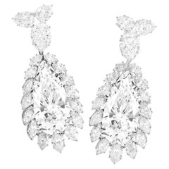 Boucles d'oreilles pendantes en diamant blanc taille poire certifié GIA Golconda