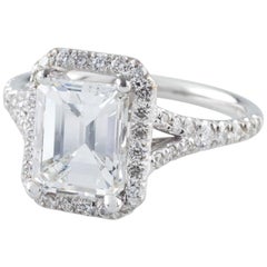 GIA Certified Gold 1.94 Carat Emerald Cut Diamond Solitaire Ring with Accents