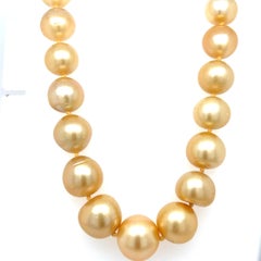 GIA Certified Golden South Sea Pearl Necklace with Yellow Gold Clasp