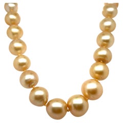 GIA Certified Golden South Sea Pearl Necklace with Yellow Gold Clasp