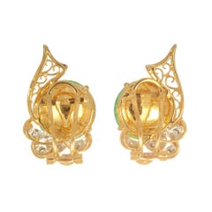 GIA Certified Grade A Jadeite Jade Diamond Yellow Gold Earrings