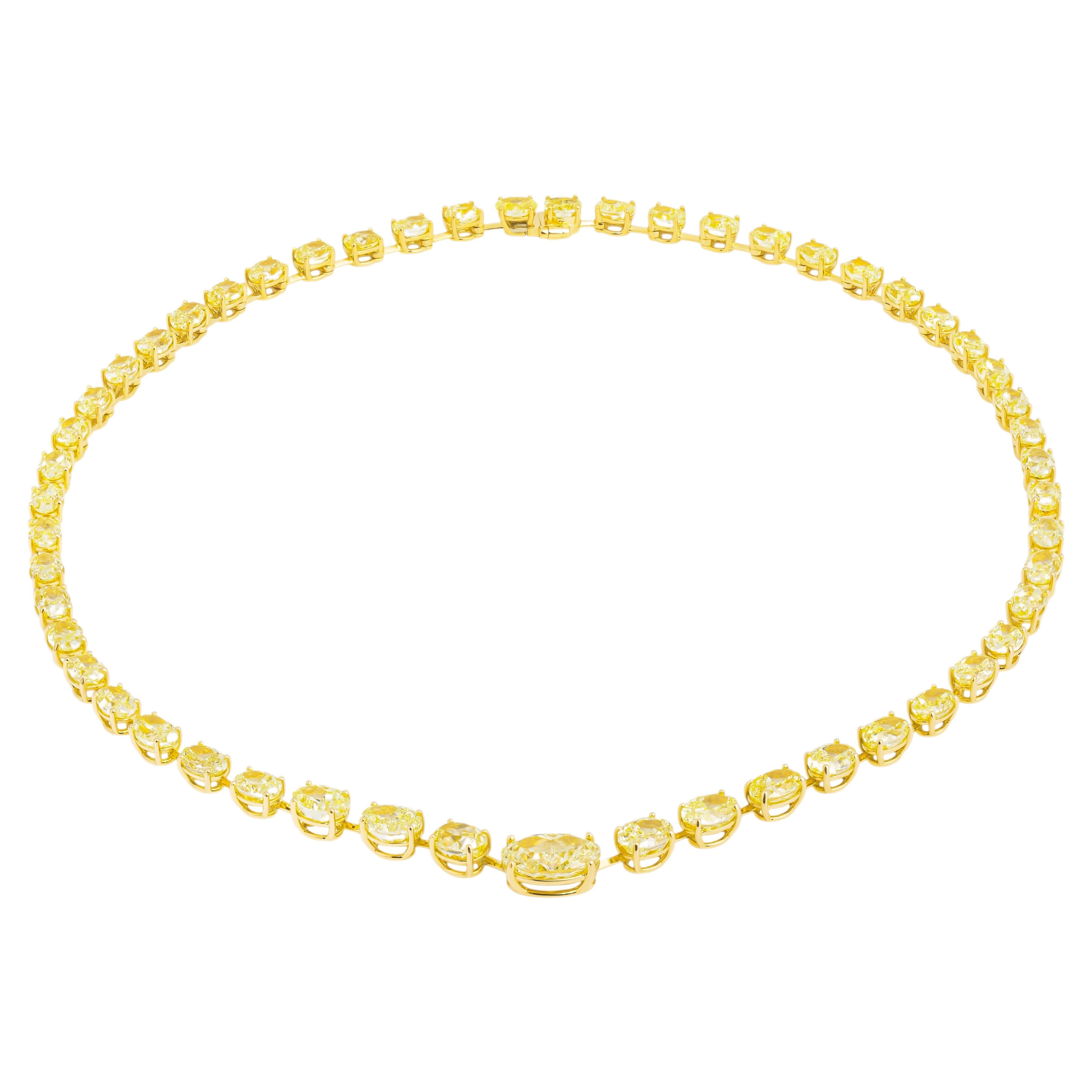 GIA Certified Graduated Tennis Necklace with Fancy Yellow Oval Diamonds
