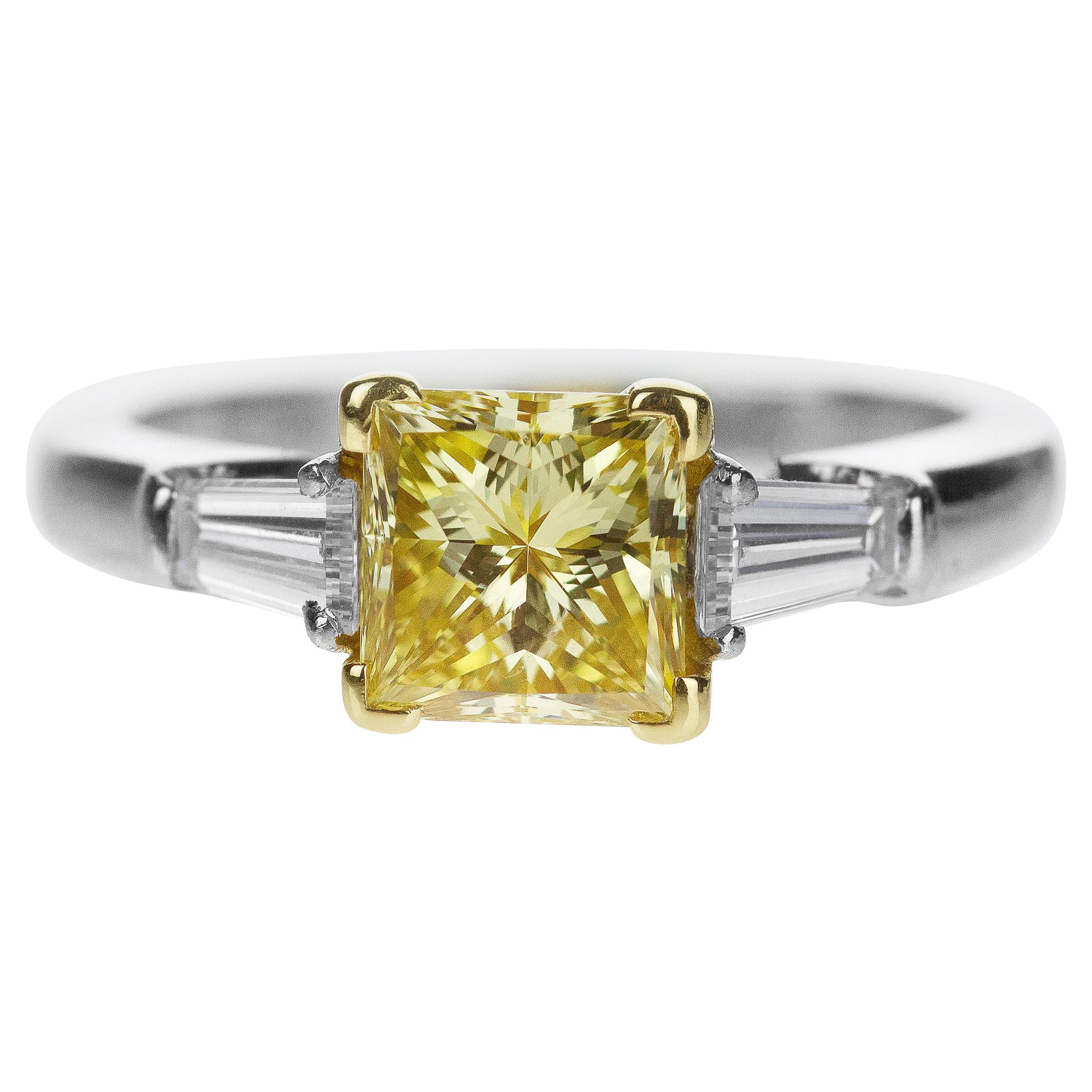 GIA Certified Graff Yellow Diamond 1.07ct Princess Cut Platinum Engagement Ring