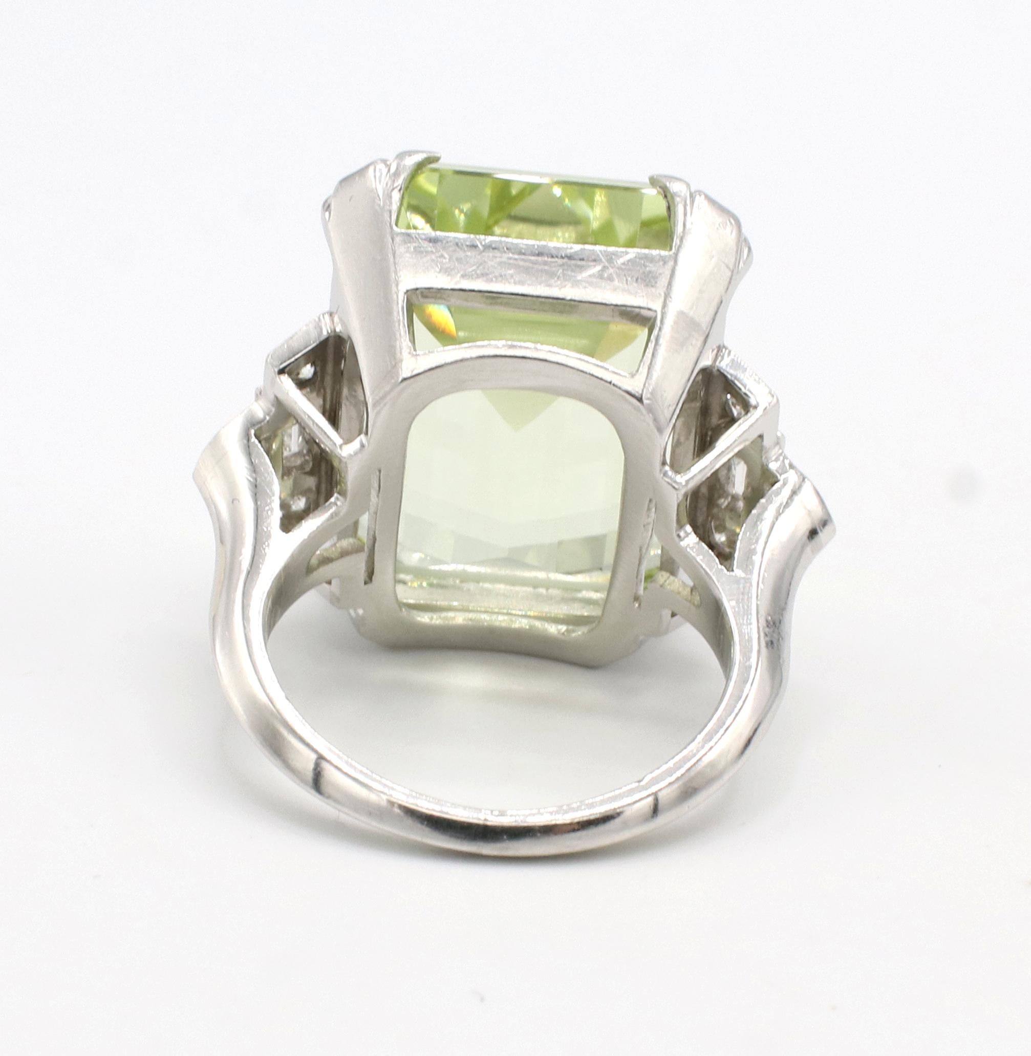 Emerald Cut GIA Certified Green Beryl & Diamond Art Deco Cocktail Ring Singed C. J. Auger