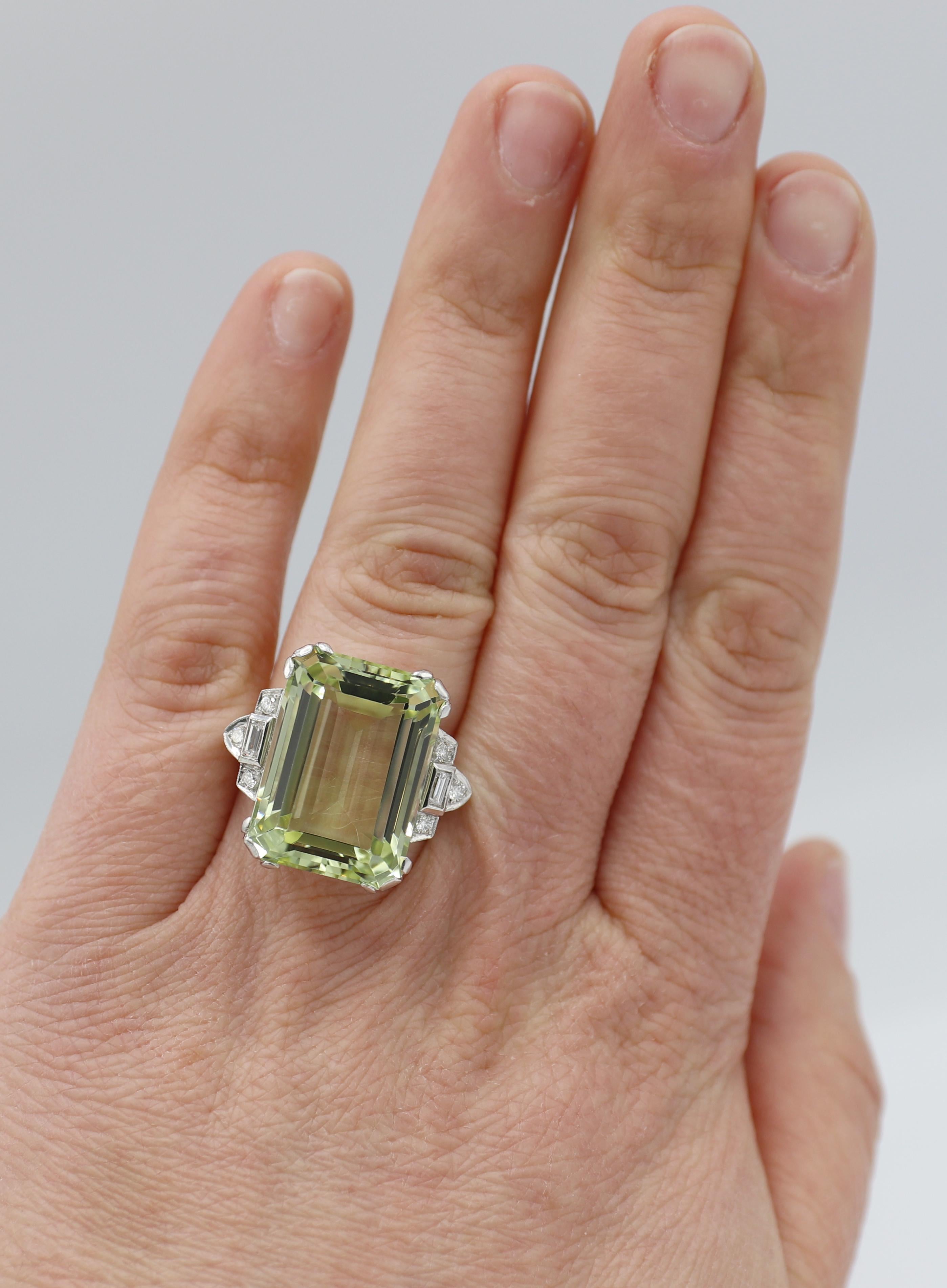 GIA Certified Green Beryl & Diamond Art Deco Cocktail Ring Singed C. J. Auger In Excellent Condition In  Baltimore, MD