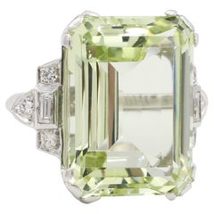 Antique GIA Certified Green Beryl & Diamond Art Deco Cocktail Ring Singed C. J. Auger