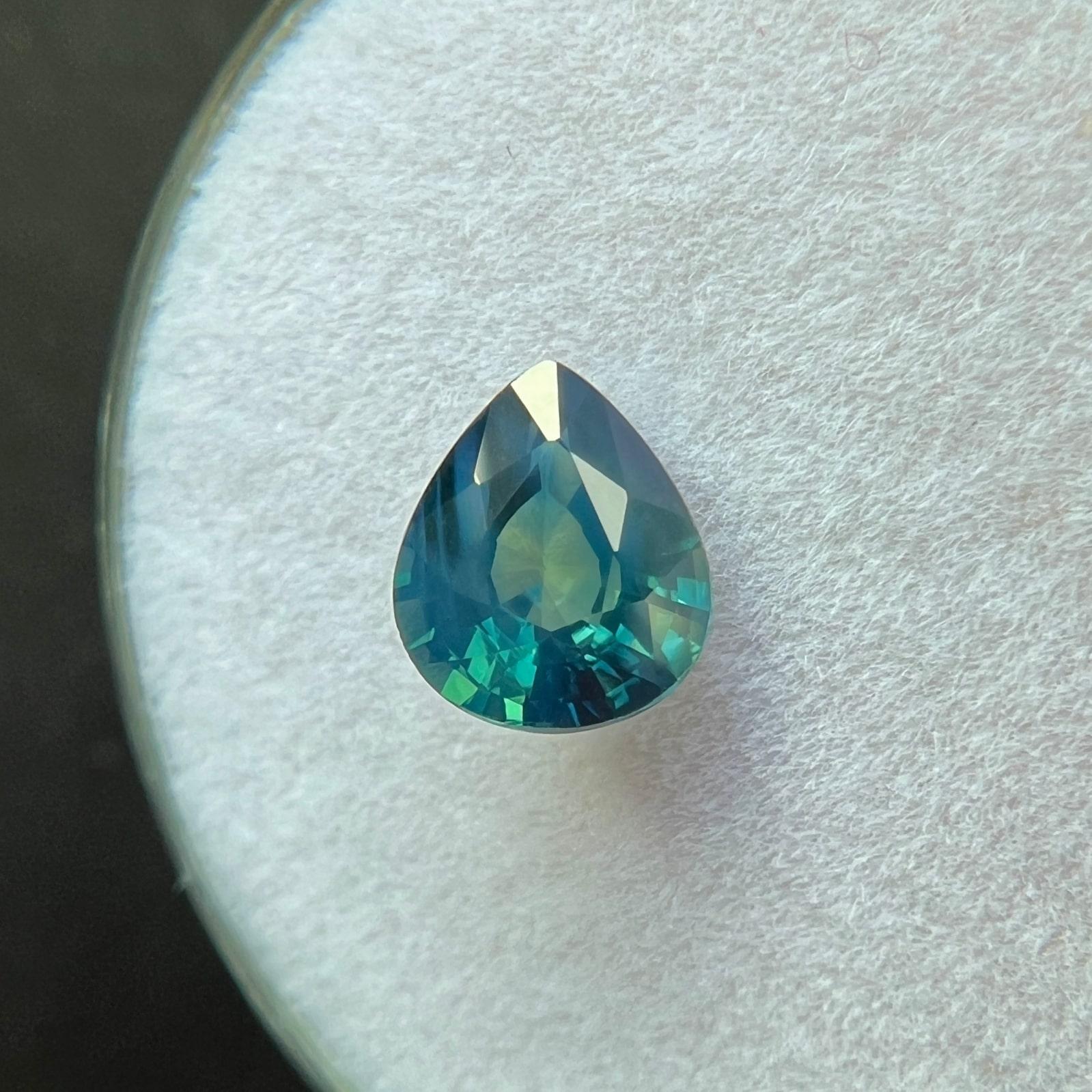Gia Certified Green Blue Teal Untreated Sapphire 1.02Ct 6.8X5.7Mm Pear Teardrop In New Condition For Sale In Birmingham, GB