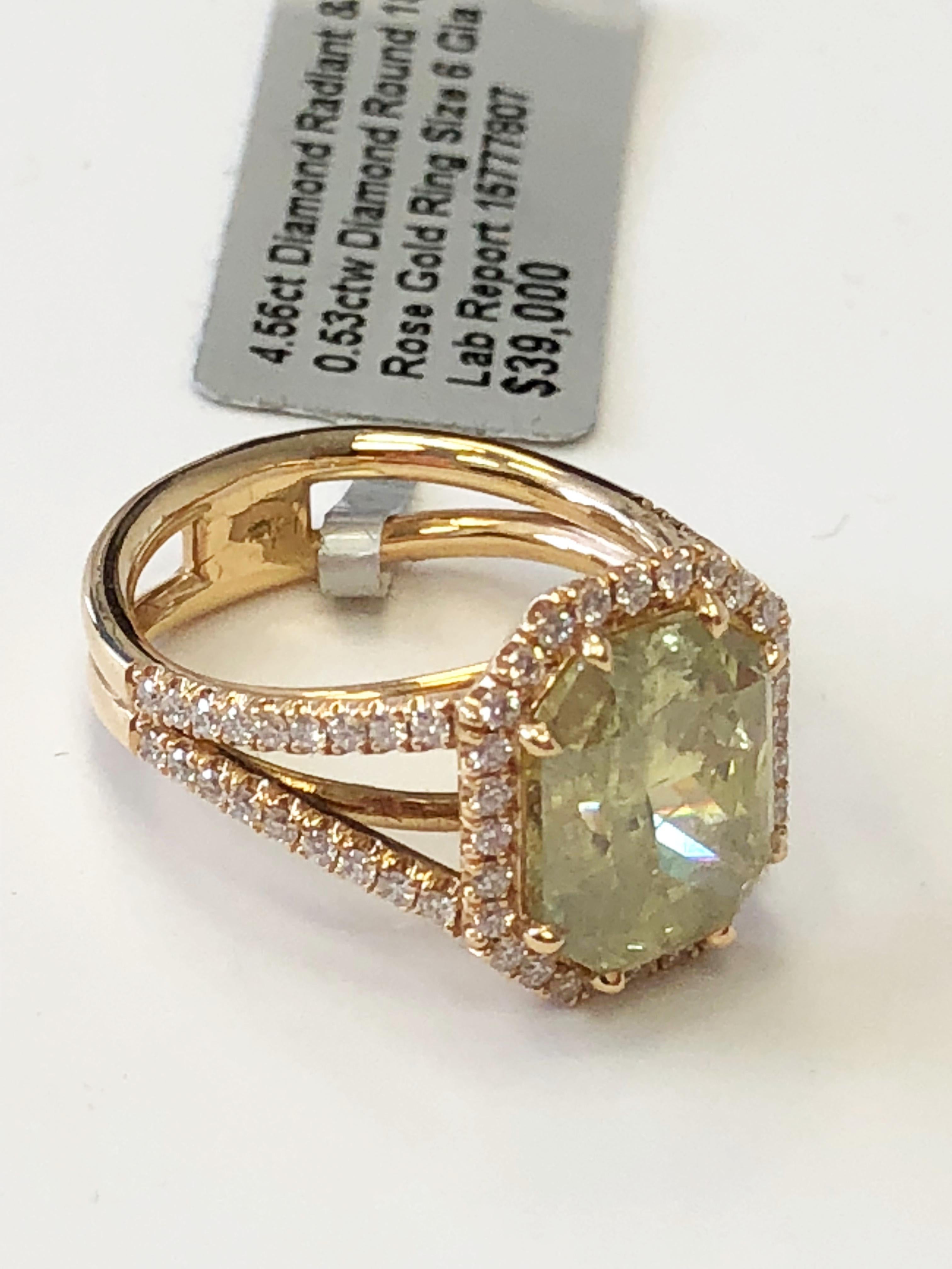 Radiant Cut GIA Certified Green Diamond Radiant Shape Ring in 18 Karat Rose Gold