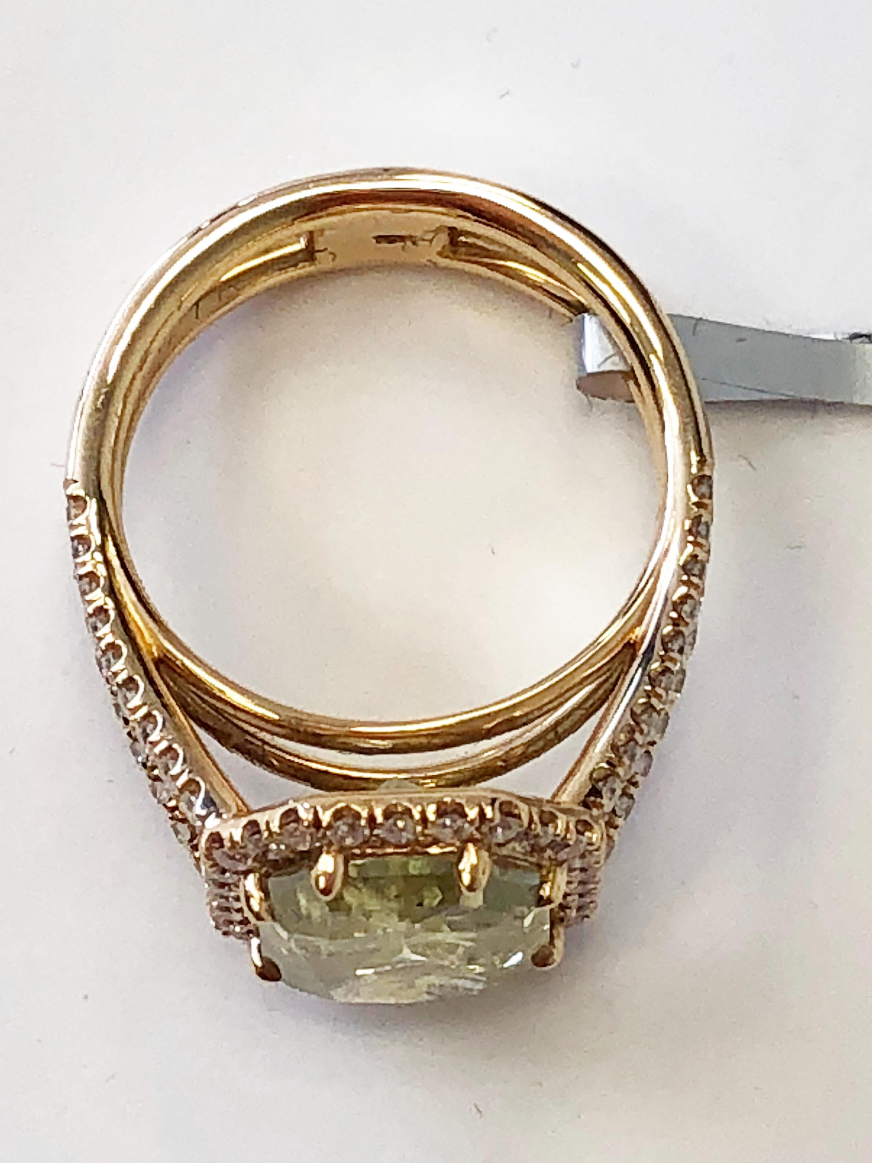 Women's or Men's GIA Certified Green Diamond Radiant Shape Ring in 18 Karat Rose Gold