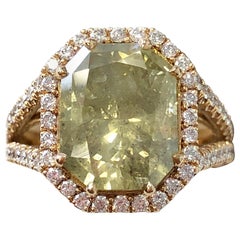 GIA Certified Green Diamond Radiant Shape Ring in 18 Karat Rose Gold