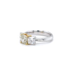 GIA Certified Green Diamond, Three-Stone Ring in 18K Gold