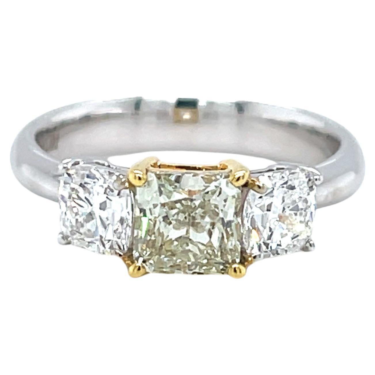 GIA Certified Green Diamond, Three-Stone Ring in 18K Gold For Sale