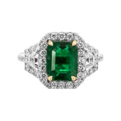 GIA Certified Green Emerald 3 Stone Ring