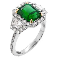 GIA Certified Green Emerald 3 Stone Ring