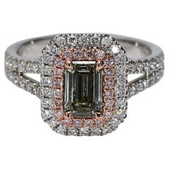 GIA Certified Green Emerald Cut Diamond 1.59 Carat TW Platinum Cocktail Ring