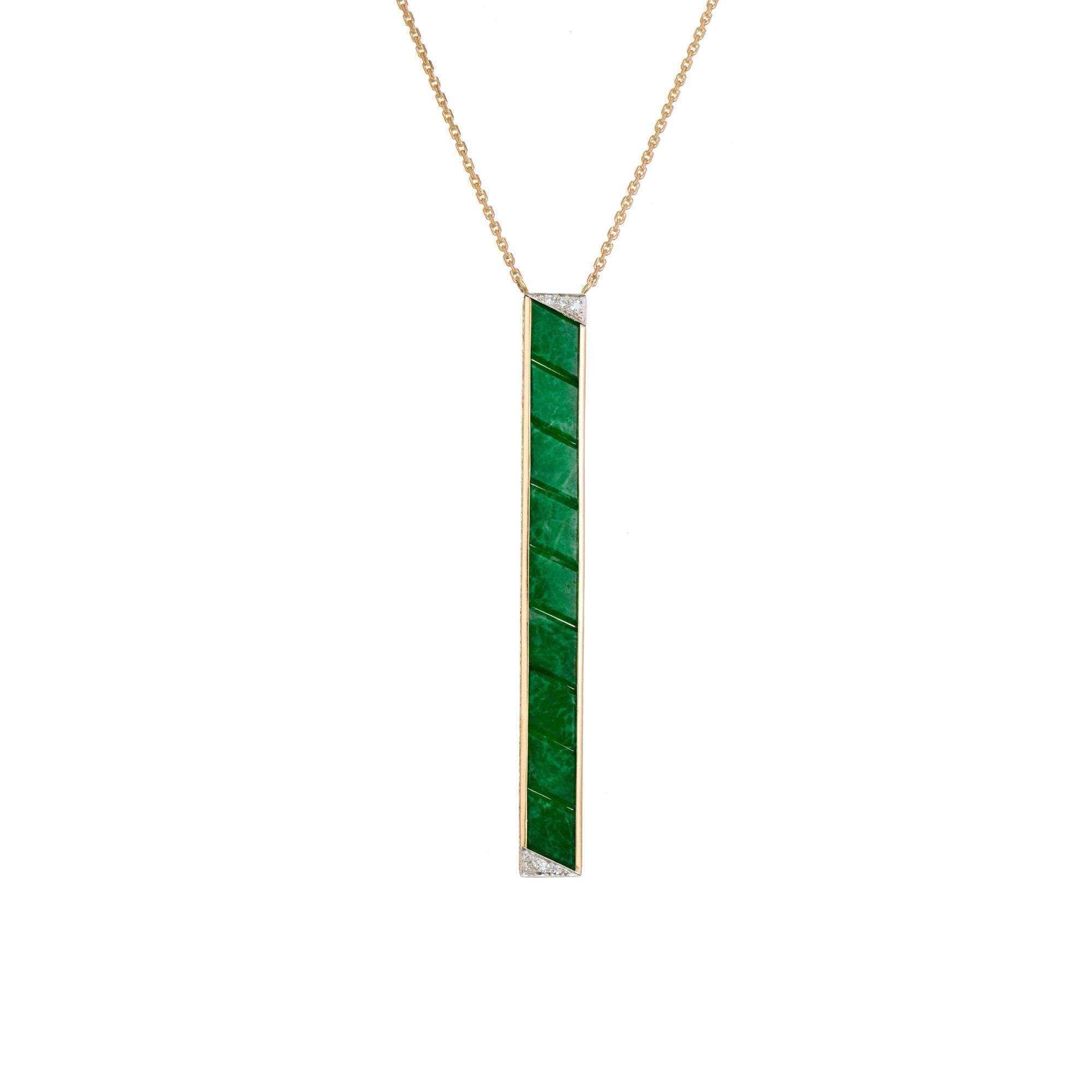 Art Deco GIA Certified Green Natural Jadeite Jade Yellow Gold Platinum Pendant Necklace For Sale