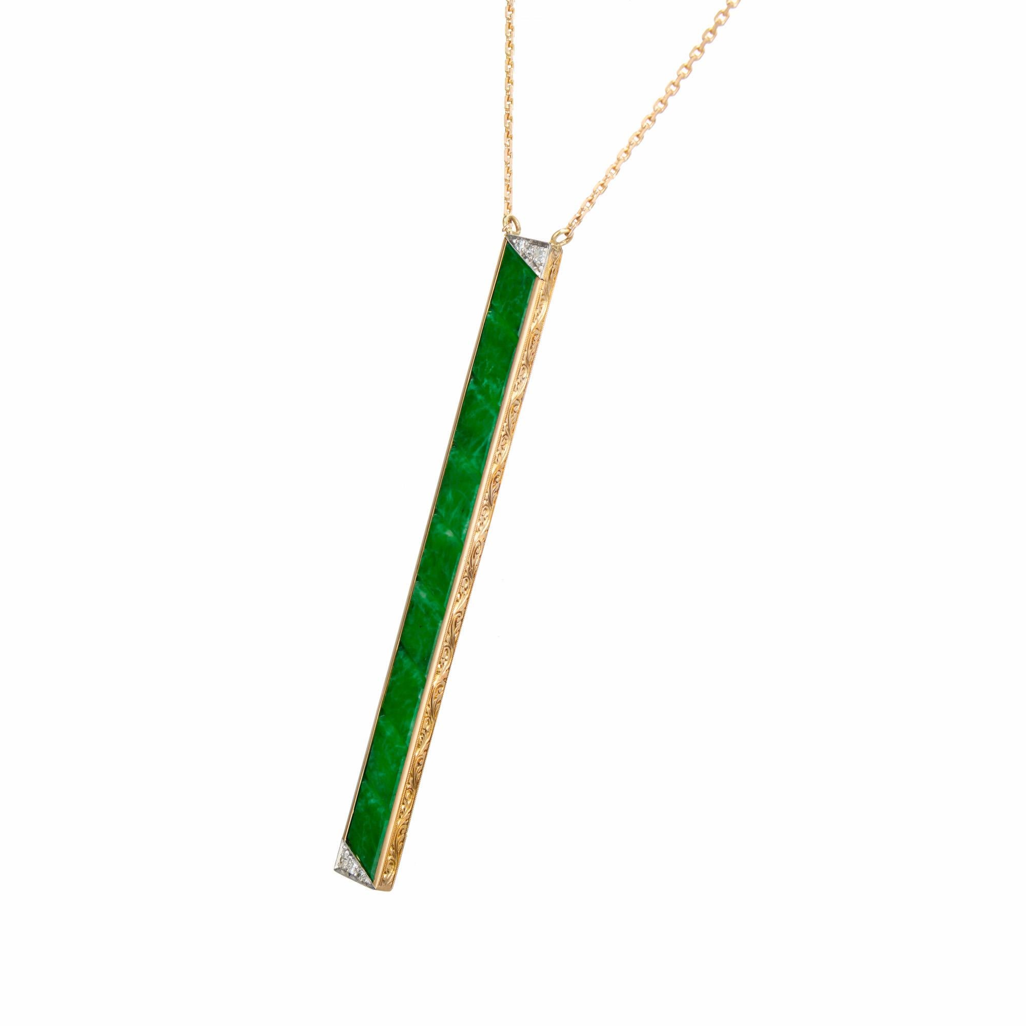 Women's GIA Certified Green Natural Jadeite Jade Yellow Gold Platinum Pendant Necklace For Sale