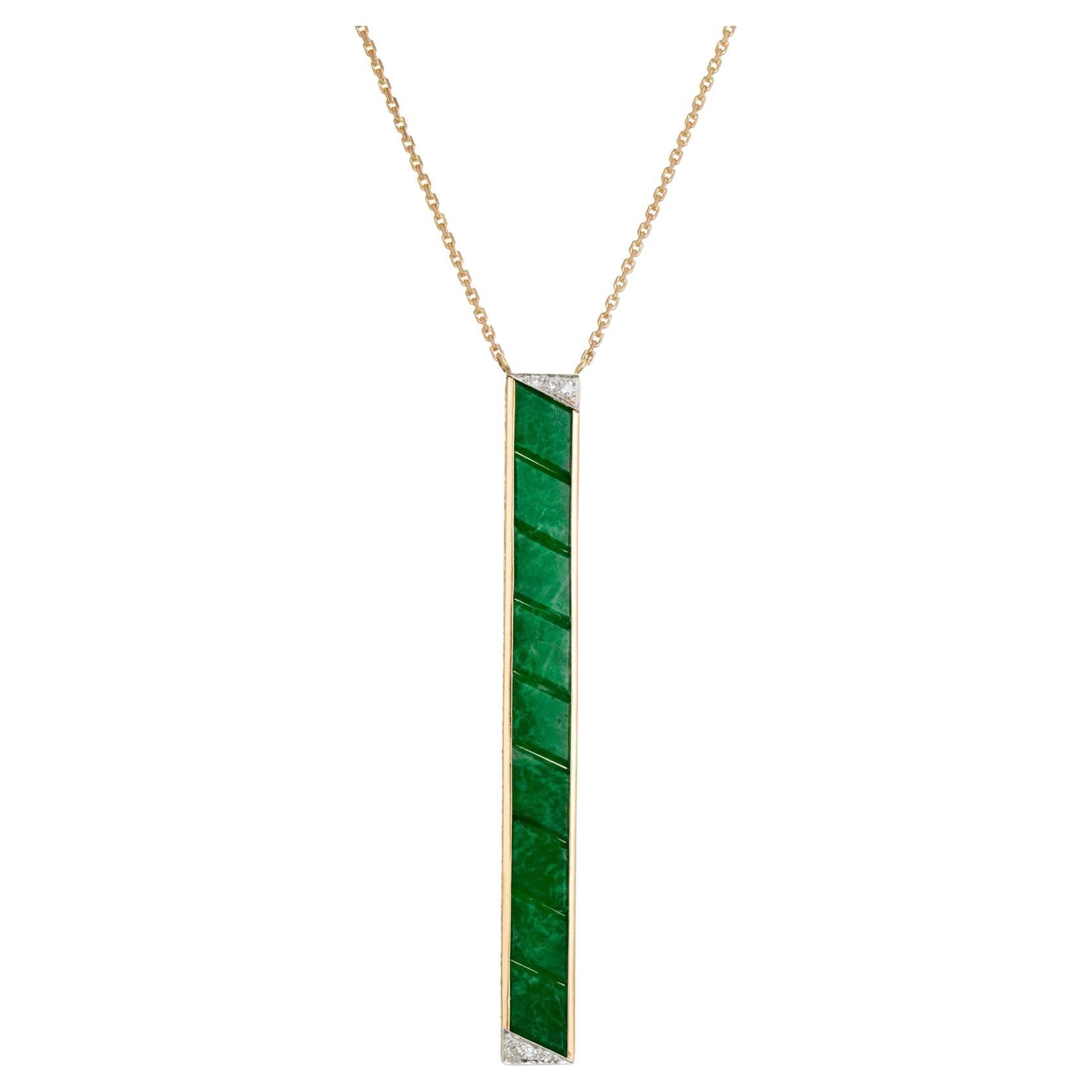 GIA Certified Green Natural Jadeite Jade Yellow Gold Platinum Pendant Necklace For Sale