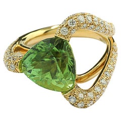 GIA Certified Green Tourmaline Diamonds Ring 18 Karat Yellow Gold Cocktail Ring