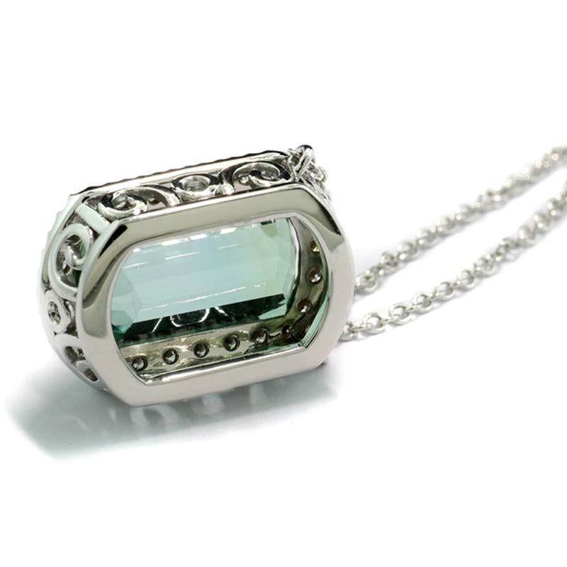 GIA Certified Green Tourmaline Sea Foam Diamond Necklace 18kt White Gold For Sale 2