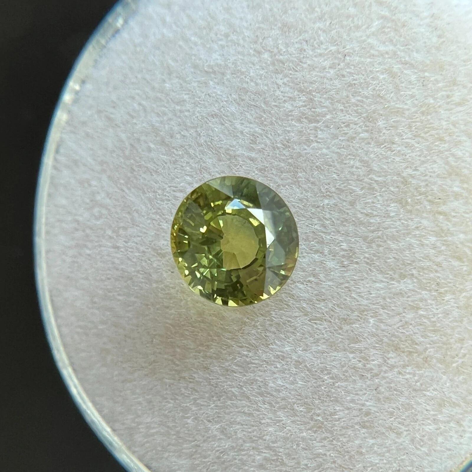 GIA Certified Green Yellow Sapphire 1.20ct Untreated Round Cut Unheated Rare For Sale 1